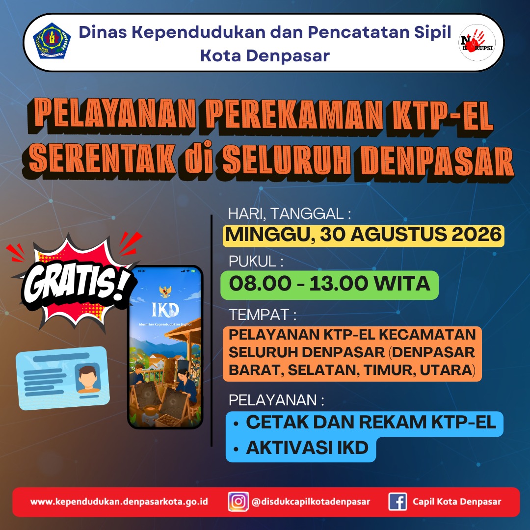 Pelayanan Perekaman KTP-el Serentak Kembali Dilaksanakan di Kecamatan Denpasar Utara